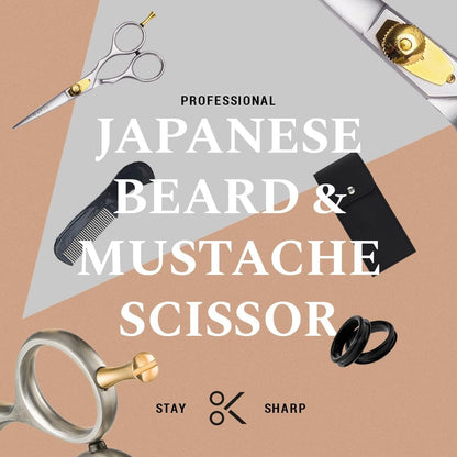 Beard & Mustache Scissors for Men - 5.5" Japanese Steel, Silver - Precision Sharp Blades, Ergonomic Finger Rest & Adjustable Tension Screw for Perfect Trimming - Beard Grooming Scissors