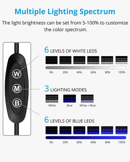 Classicled Aquarium Light, Fish Tank Light with Extendable Brackets, White and Blue Leds, Size 12 to 18 Inch, 6 Watts